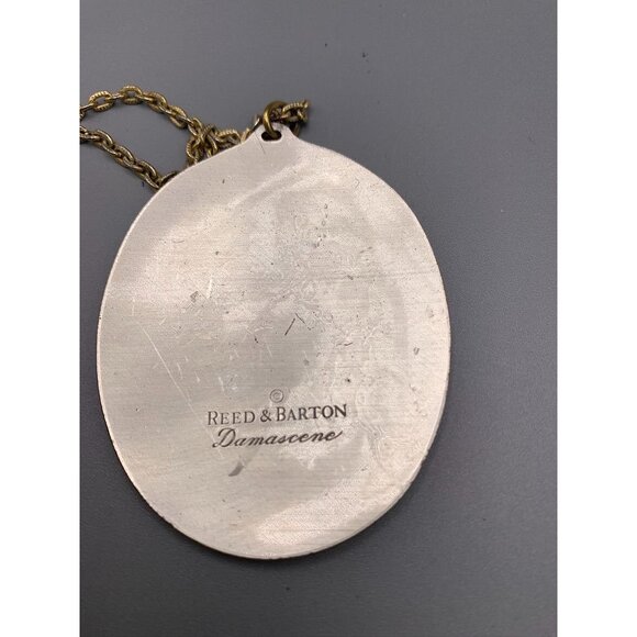 Reed & Barton Nature Earthy Damascene Oval Floral Bird Pendant Necklace Gold-Ton - Picture 4 of 4